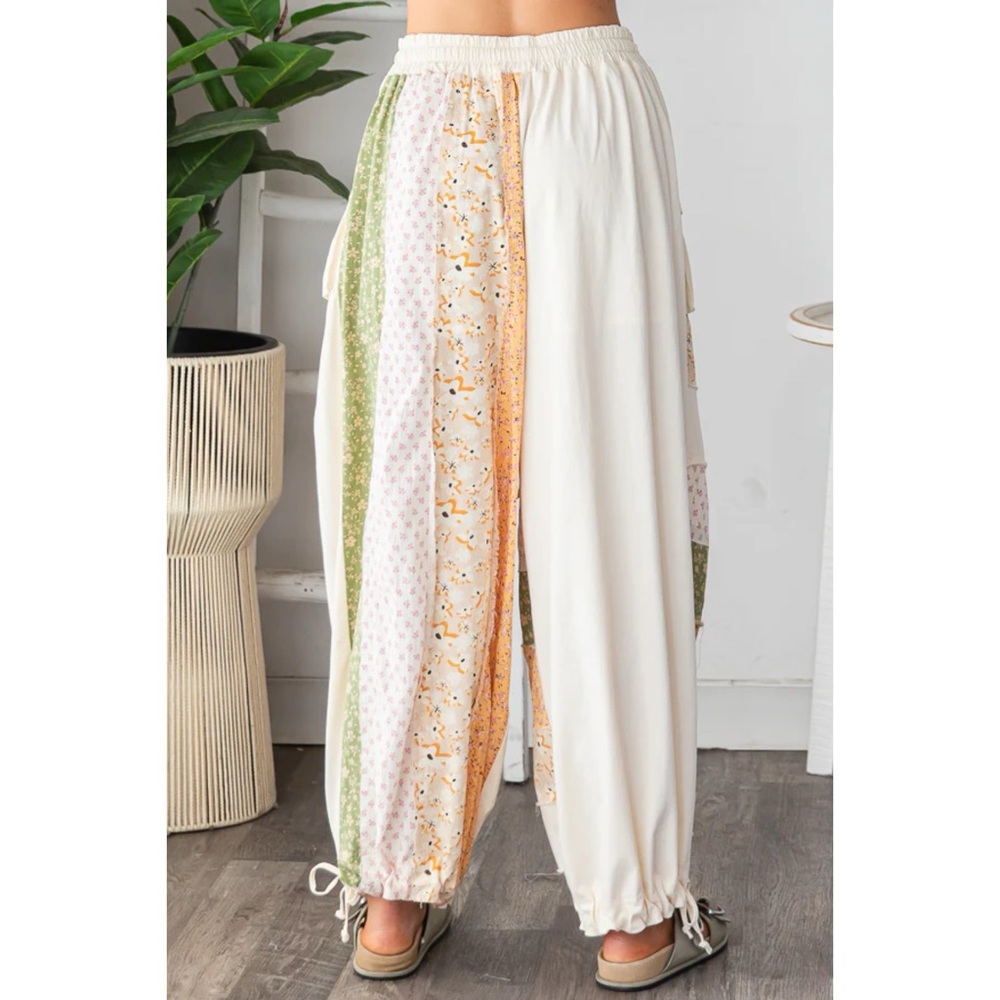 Oli Hali Cream Patchwork Pants | Convertible Wide Leg to Jogger | Coastal Ready - Picture 8 of 10